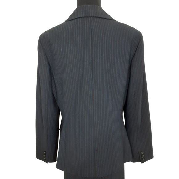 DonCaster Virgin Wool Suit Set Blue Pinstripe Blazer Straight Skirt Womens 12 - Picture 4 of 14